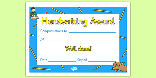 Handwriting Award Certificate with Handwriting Award Certificate Printable