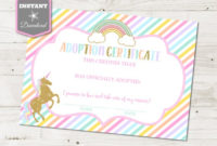 Instant Download Unicorn Printable 5X7 Adoption Certificates / Glitter  Pastel Unicorns & Rainbows Collection / Item #3525 with Best Unicorn Adoption Certificate Free Printable 7 Ideas