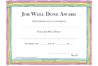 Job Well Done Award Certificate Template Download Printable with regard to Unique Well Done Certificate Template