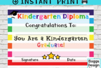 Kindergarten Diploma, Kindergarten Certificate, Printable School Award,  Graduation Diploma, Blank School Diploma, Instant Download inside Unique Printable Kindergarten Diploma Certificate