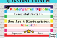 Kindergarten Diploma, Kindergarten Certificate, Printable School Award,  Graduation Diploma, Blank School Diploma, Instant Download regarding Best Kindergarten Graduation Certificate Printable