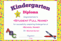 Kindergarten Diploma Template for Best Kindergarten Graduation Certificate Printable