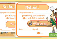 Netball Achievement Certificate (Teacher Made) for Best Netball Participation Certificate Editable Templates
