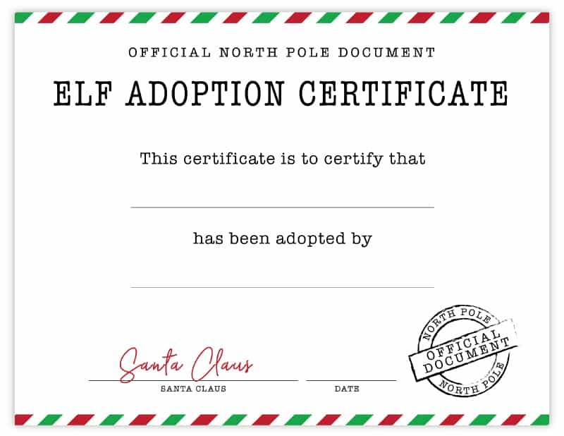 Official Elf Adoption Certificate - Free Elf On The Shelf intended for Elf Adoption Certificate Free Printable