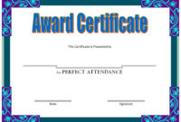 Perfect Attendance Award Certificate Free Printable In 2020 for Fresh Perfect Attendance Certificate Template Editable
