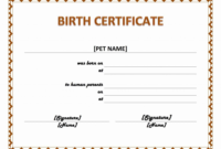 Pet Birth Certificate Template Ms Word Templates Within regarding Unique Pet Birth Certificate Templates Fillable