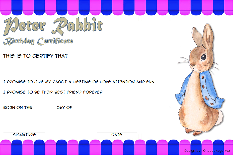 Peter Rabbit Birth Certificate Free Printable 3 In 2020 with regard to Best Rabbit Birth Certificate Template Free 2019 Designs