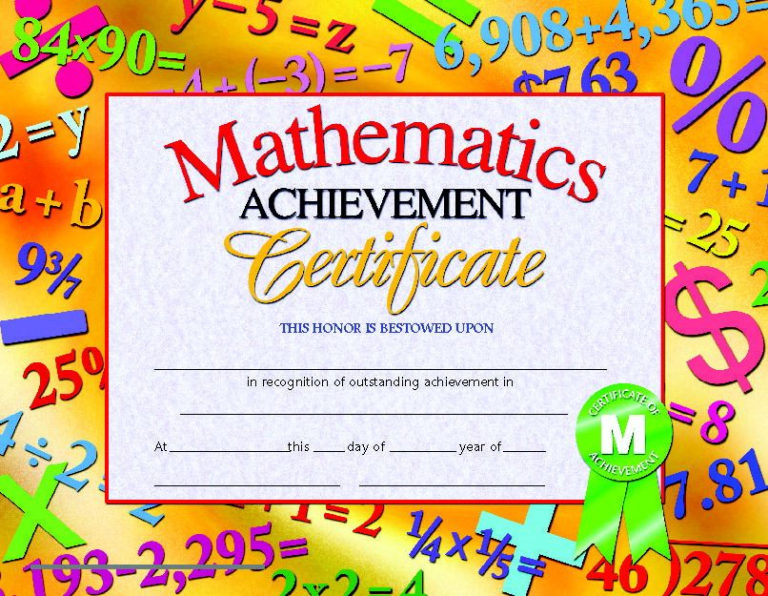 Best Math Achievement Certificate Printable