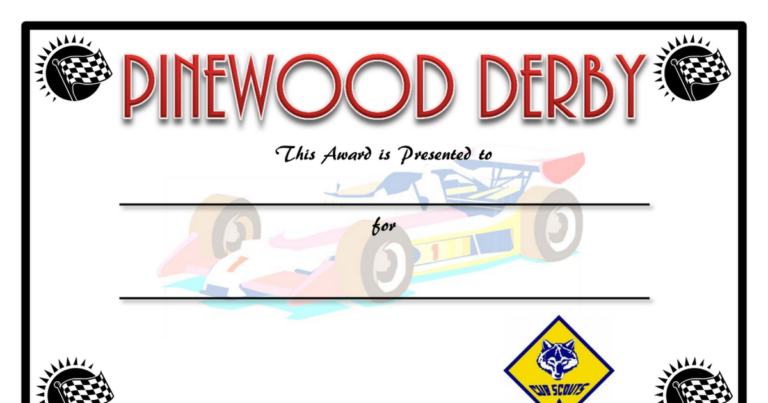 Unique Pinewood Derby Certificate Template