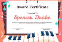 Printable Elementary Piano Student Award Certificate Template regarding Piano Certificate Template Free Printable