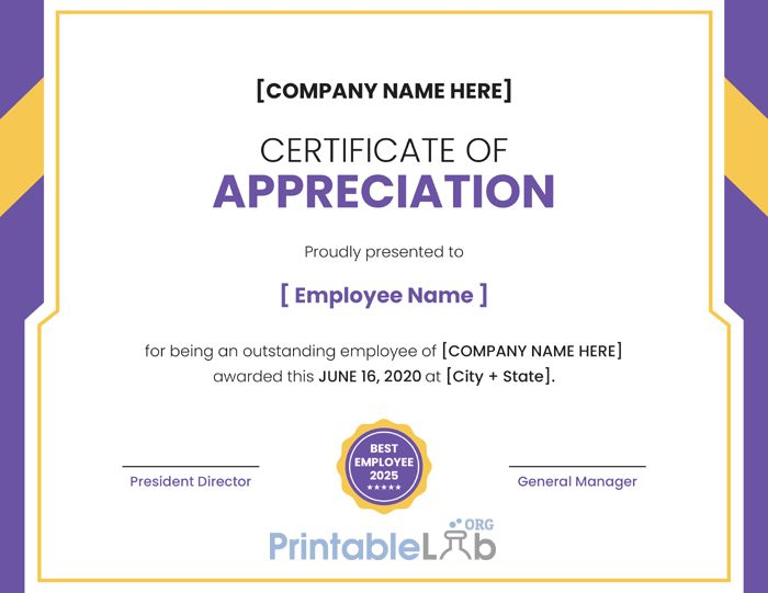 Printable Employee Appreciation Certificate Format In with Unique Employee Appreciation Certificate Template