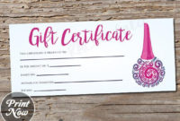 Printable Nail Salon Gift Certificate Template, Manicure, Pedicure, Nail  Tech Polish Voucher Card, Mothers Day, Instant Digital Download throughout Best Nail Salon Gift Certificate