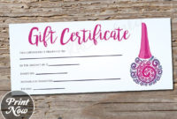 Printable Nail Salon Gift Certificate Template, Manicure, Pedicure, Nail  Tech Polish Voucher Card, Mothers Day, Instant Digital Download with regard to Nail Salon Gift Certificate Template