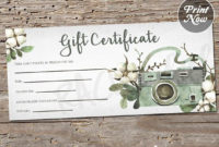Printable Photography Gift Certificate Template, Spring inside Fresh Photography Gift Certificate