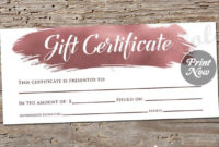 Printable Rose Gold Gift Certificate Template, Photography throughout Salon Gift Certificate