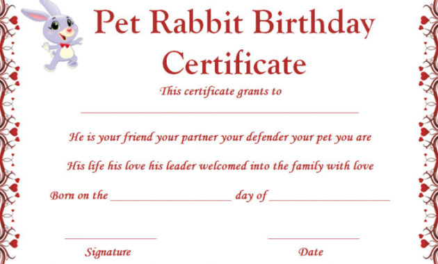 Rabbit Birth Certificate: 10 Certificates Free To Print And throughout Best Rabbit Birth Certificate Template Free 2019 Designs