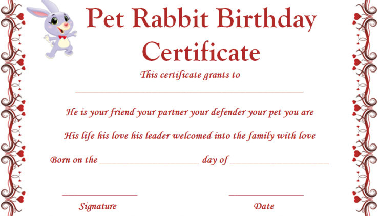 Rabbit Birth Certificate: 10 Certificates Free To Print And throughout Best Rabbit Birth Certificate Template Free 2019 Designs