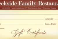 Restaurant Gift Certificate Template (1) – Templates Example in Best Restaurant Gift Certificates Printable