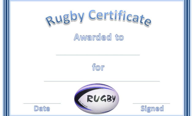Rugby Certificates With A Blue And White Rugby Ball throughout Best Rugby Certificate Template