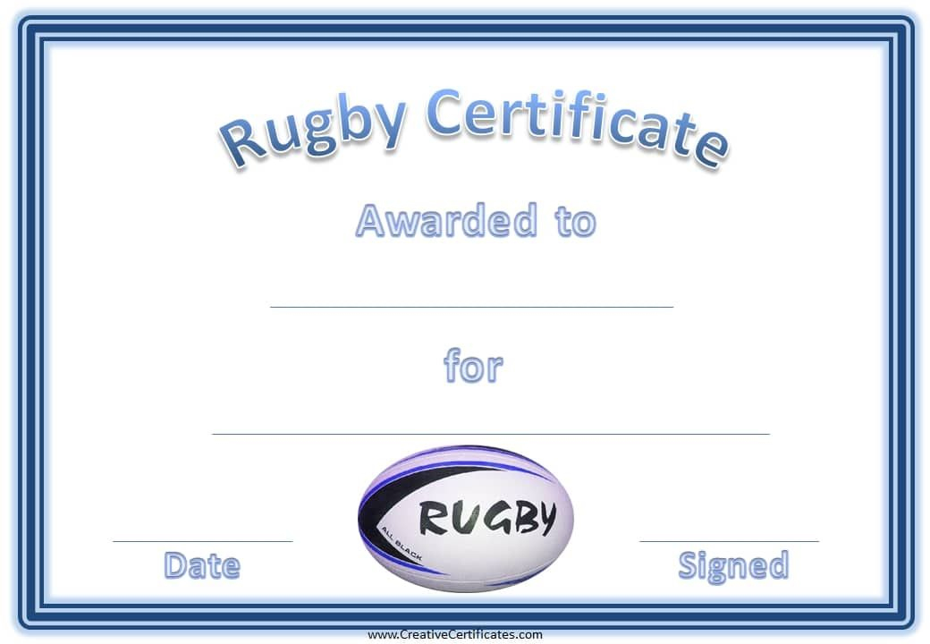 Rugby Certificates With A Blue And White Rugby Ball throughout Best Rugby Certificate Template