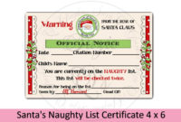 Santas Naughty List Certificate 4 X 6 Inches throughout Best Free 9 Naughty List Certificate Templates