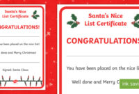 Santa'S Nice List Certificate (Teacher Made) in Santas Nice List Certificate Template Free