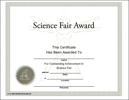 Science Fair Award Printable Certificate | Science Fair in Science Fair Certificate Templates