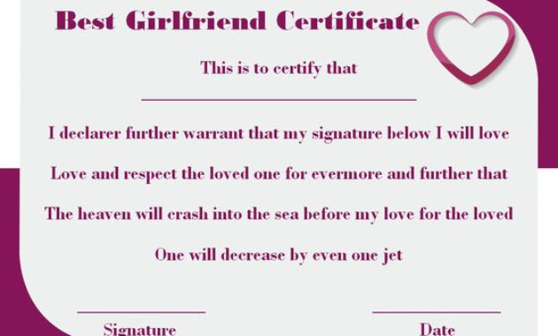 Surprise Your Girlfriend Using These 16+ Best Girlfriend pertaining to Best Girlfriend Certificate 10 Love Templates
