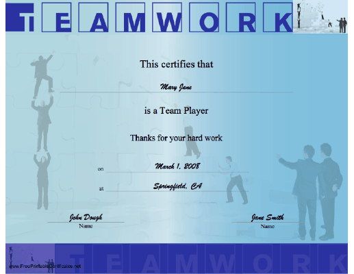 Teamwork Certificate Printable Certificate in Unique Free Teamwork ...
