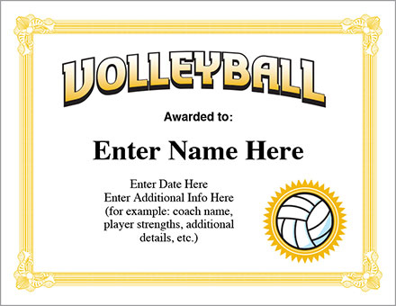 Volleyball Award Certificate - Free Award Certificates with Unique Volleyball Certificate Template Free