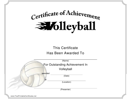 Volleyball Certificate Of Achievement Template Download throughout Volleyball Certificate Template Free