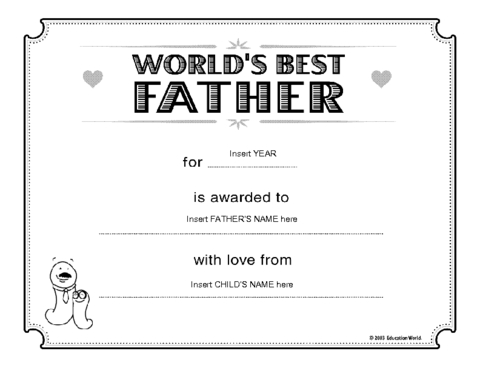 World'S Best Father Certificate Template | Education World intended for Fresh Best Dad Certificate Template